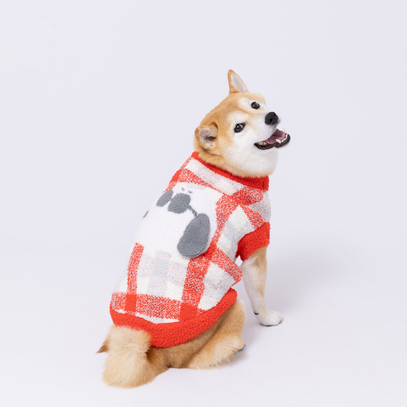 【先行予約 20％OFF】 スヌーピーチェックシェニールニット中・大型犬 ペット用品