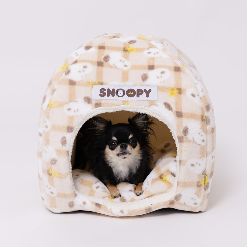【先行予約 20％OFF】 スヌーピーチェックボアドームベッド ペット用品