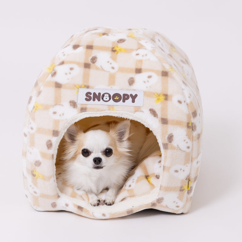 【先行予約 20％OFF】 スヌーピーチェックボアドームベッド ペット用品