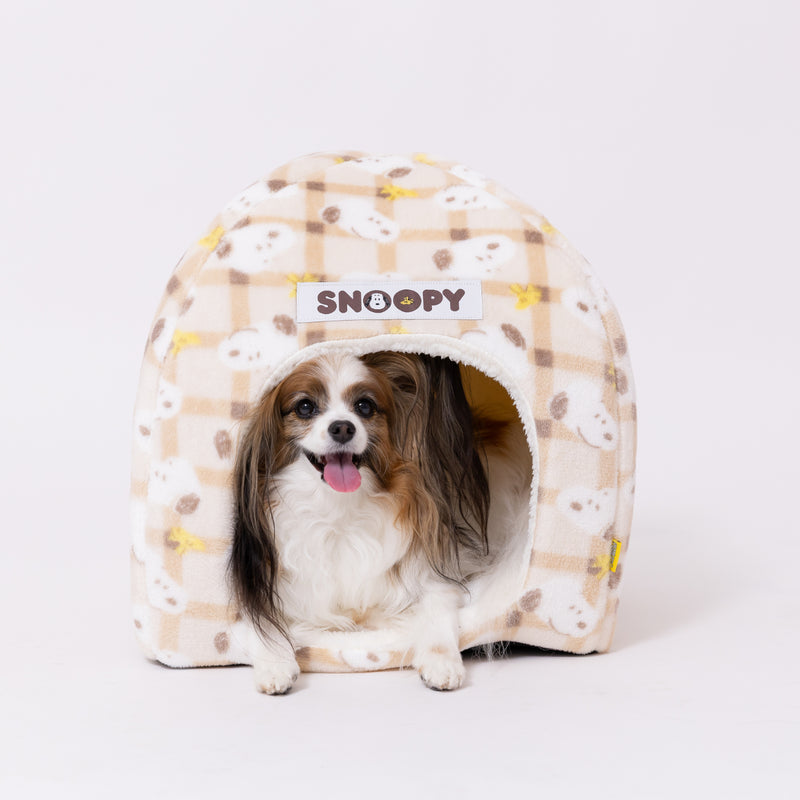 【先行予約 20％OFF】 スヌーピーチェックボアドームベッド ペット用品