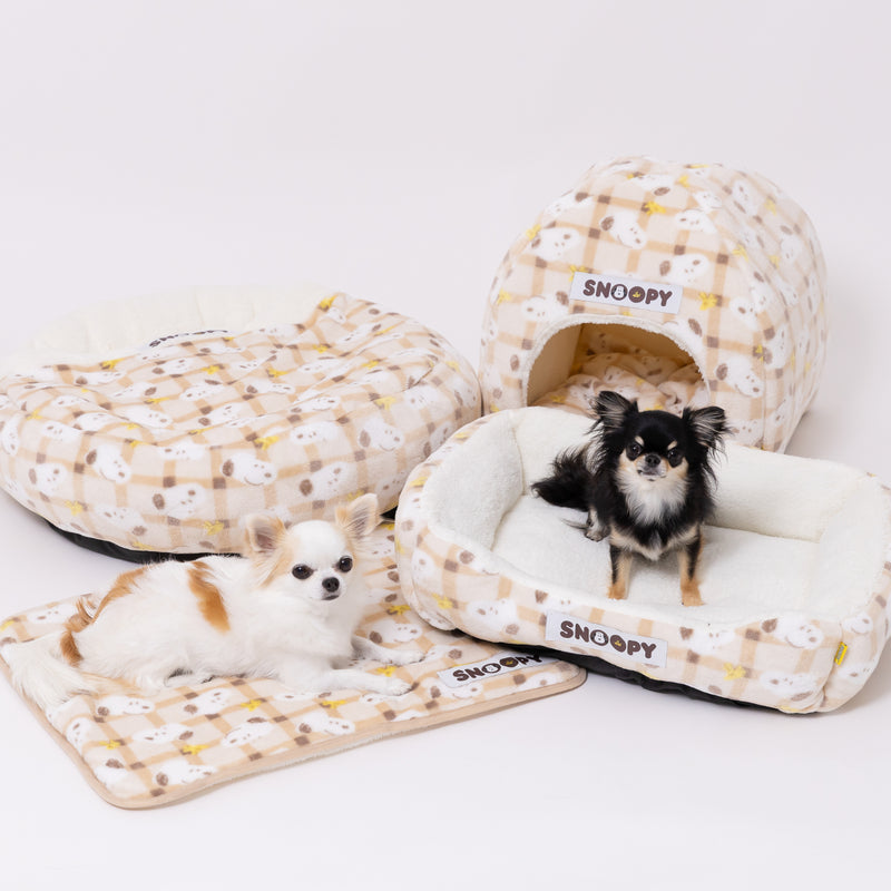 【先行予約 20％OFF】 スヌーピーチェックボアドームベッド ペット用品