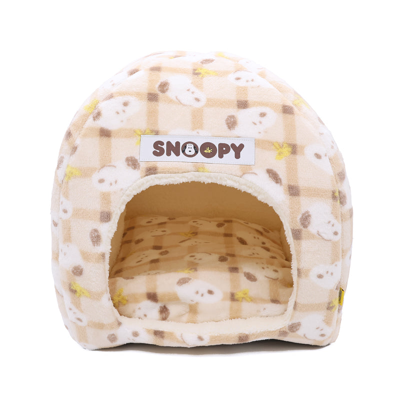 【先行予約 20％OFF】 スヌーピーチェックボアドームベッド ペット用品