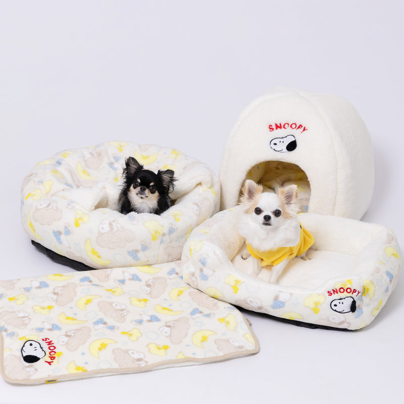 【先行予約 20％OFF】 スヌーピー雲柄ボアラウンドベッド ペット用品